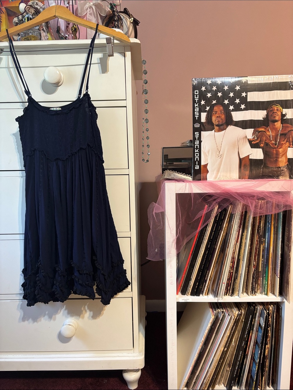 Free People Rare Waves Hem Intimately Navy Blue S Mini Dress Eyelet Ruffle Slip